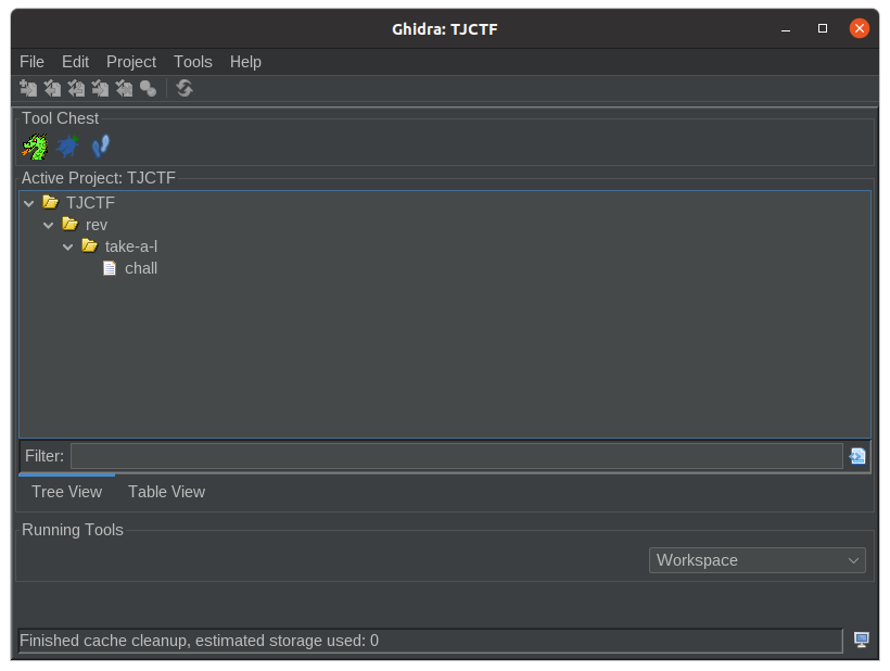 Ghidra project with a file